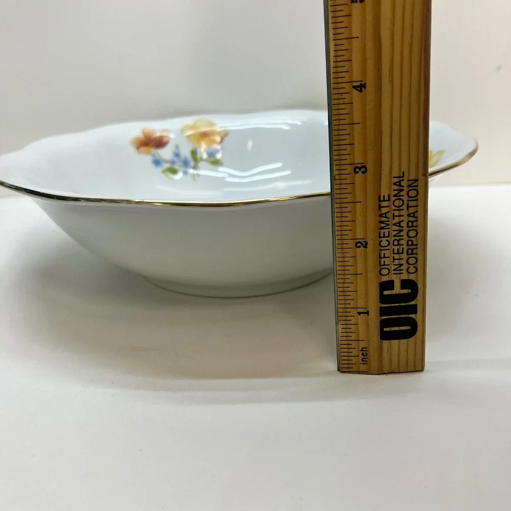 Iris‎ Cluj Romania Porcelain Floral Scalloped Serving Bowl Gold Trim 9 Inch